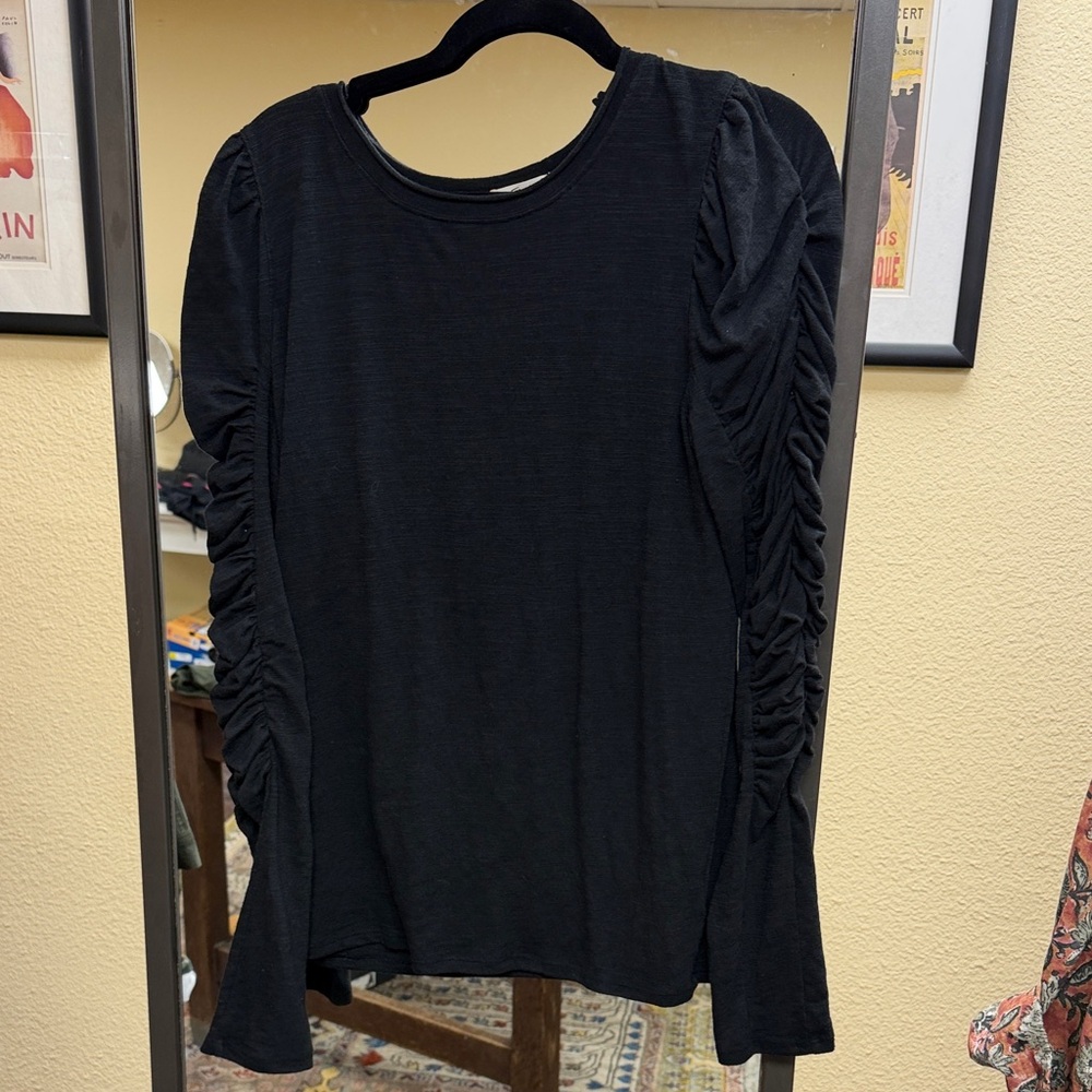 We The Free Black Long Sleeve Top with Ruched Detail